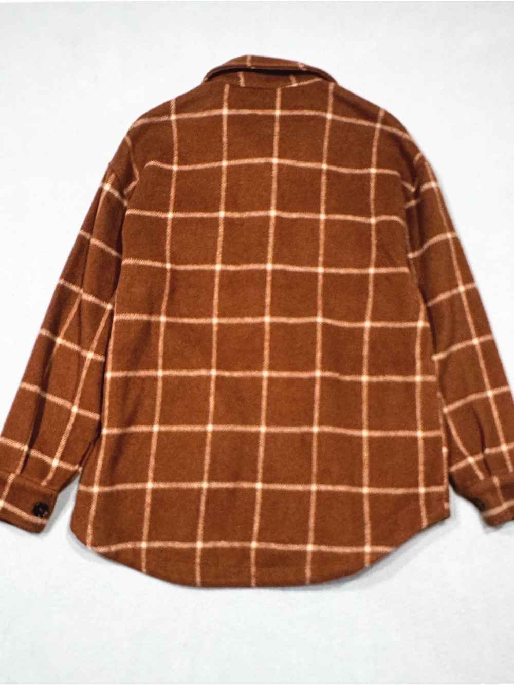 Staccato Plaid Flannel Shacket in Rust/Brown Oversized Small - Picture 7 of 8